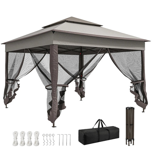 11' x 11' Pop Up Canopy, 2-Tier Soft Top Shelter Tent With Netting, Mixed Grey Pop Up Canopies Mixed Grey at Gallery Canada