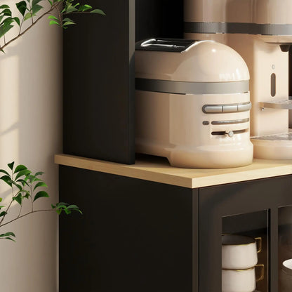 Buffet de cuisine avec armoire, 3 armoires, 2 étagères, noir