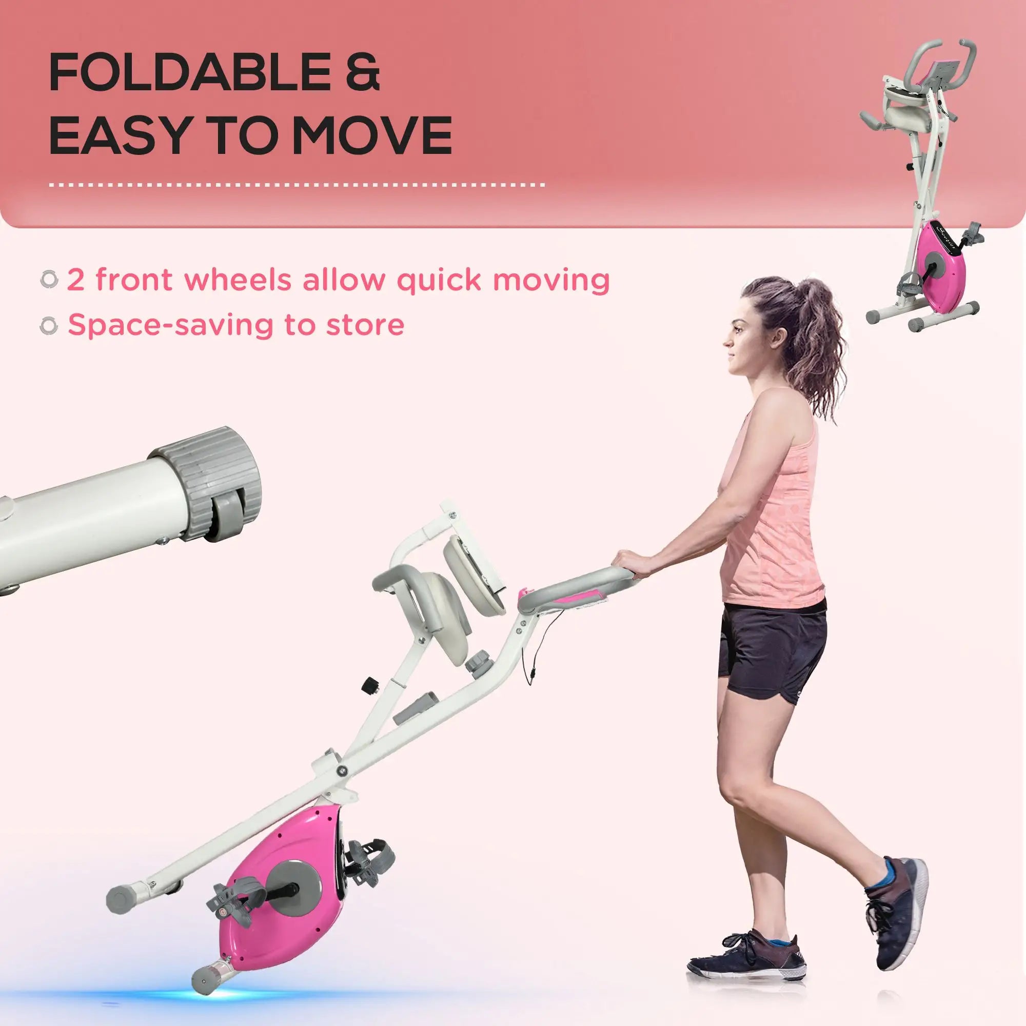 Foldable Magnetic Exercise Bike, 8 Level Resistance, Pink Exercise & Stationary Bikes at Gallery Canada