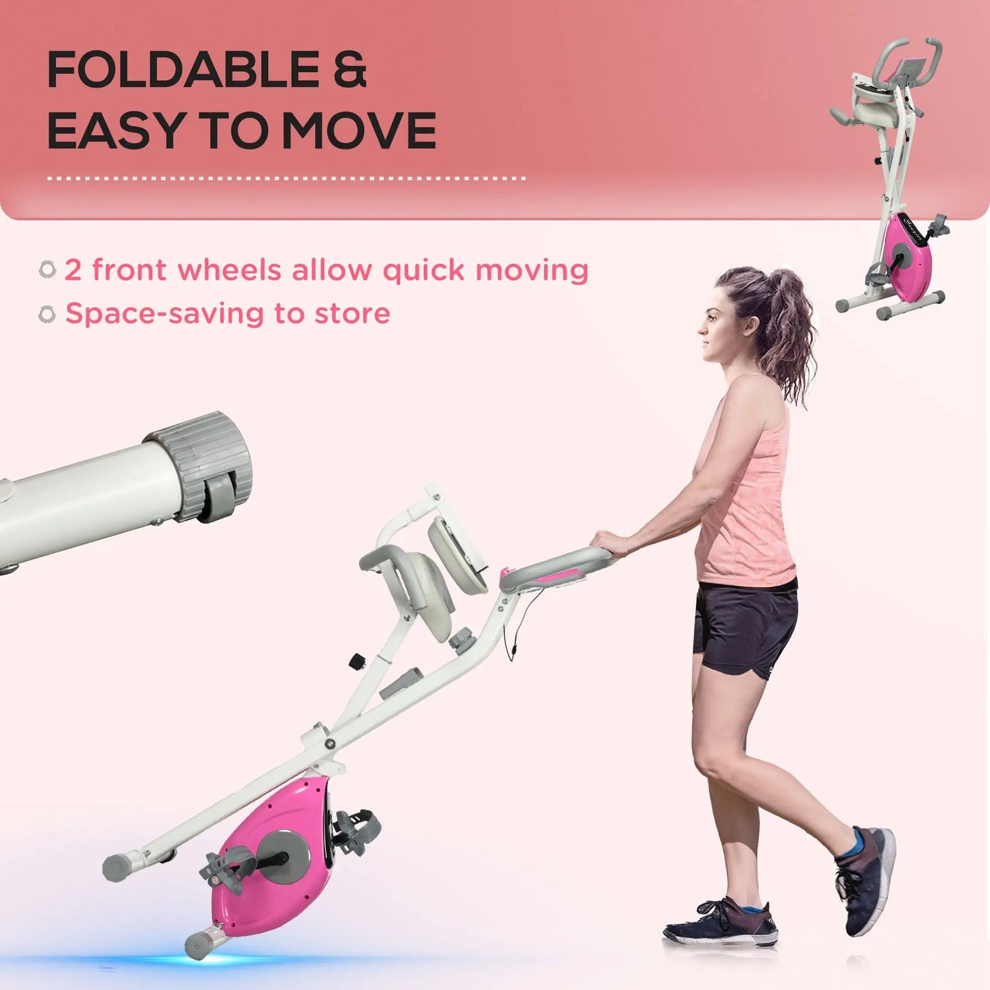 Foldable Magnetic Exercise Bike, 8 Level Resistance, Pink Exercise & Stationary Bikes at Gallery Canada