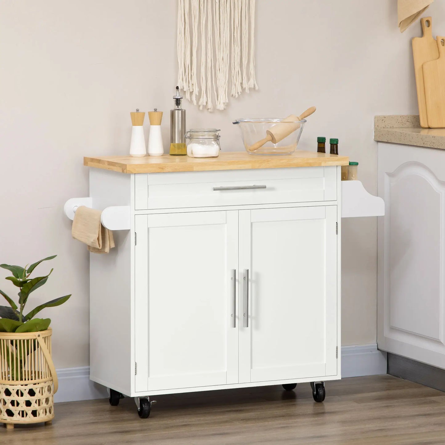 Kitchen Island with Storage, Adjustable Shelf, Drawer, Spice Rack, White Kitchen Islands & Kitchen Carts at Gallery Canada