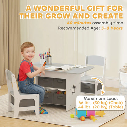 3 Piece Kids Table and Chair Set, 6 Removable Drawers, Light Grey Kids Table Sets at Gallery Canada