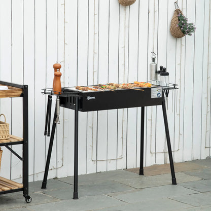 Portable Charcoal Grill With Side Baskets, Hooks, Nets, Black