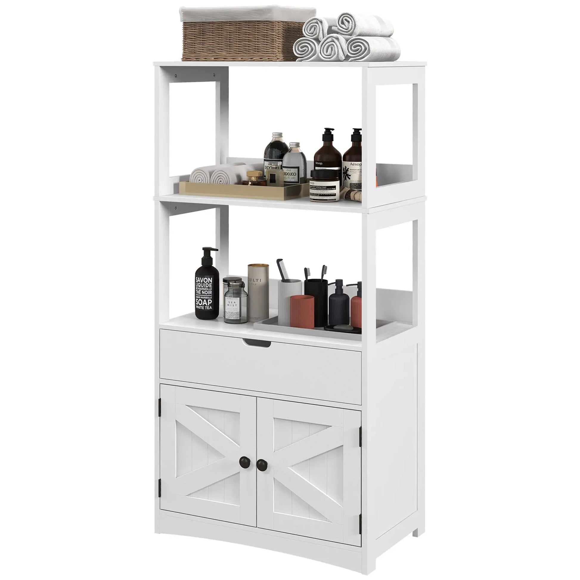 Farmhouse Bathroom Storage Cabinet, Linen Cabinet, 23.5" x 13" x 48.5", White Bathroom Cabinets at Gallery Canada