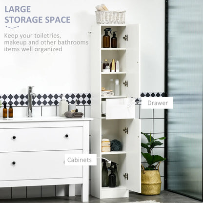 Tall Narrow Bathroom Cabinet with Doors, Drawer, Adjustable Shelves, High Gloss, White Bathroom Cabinets at Gallery Canada