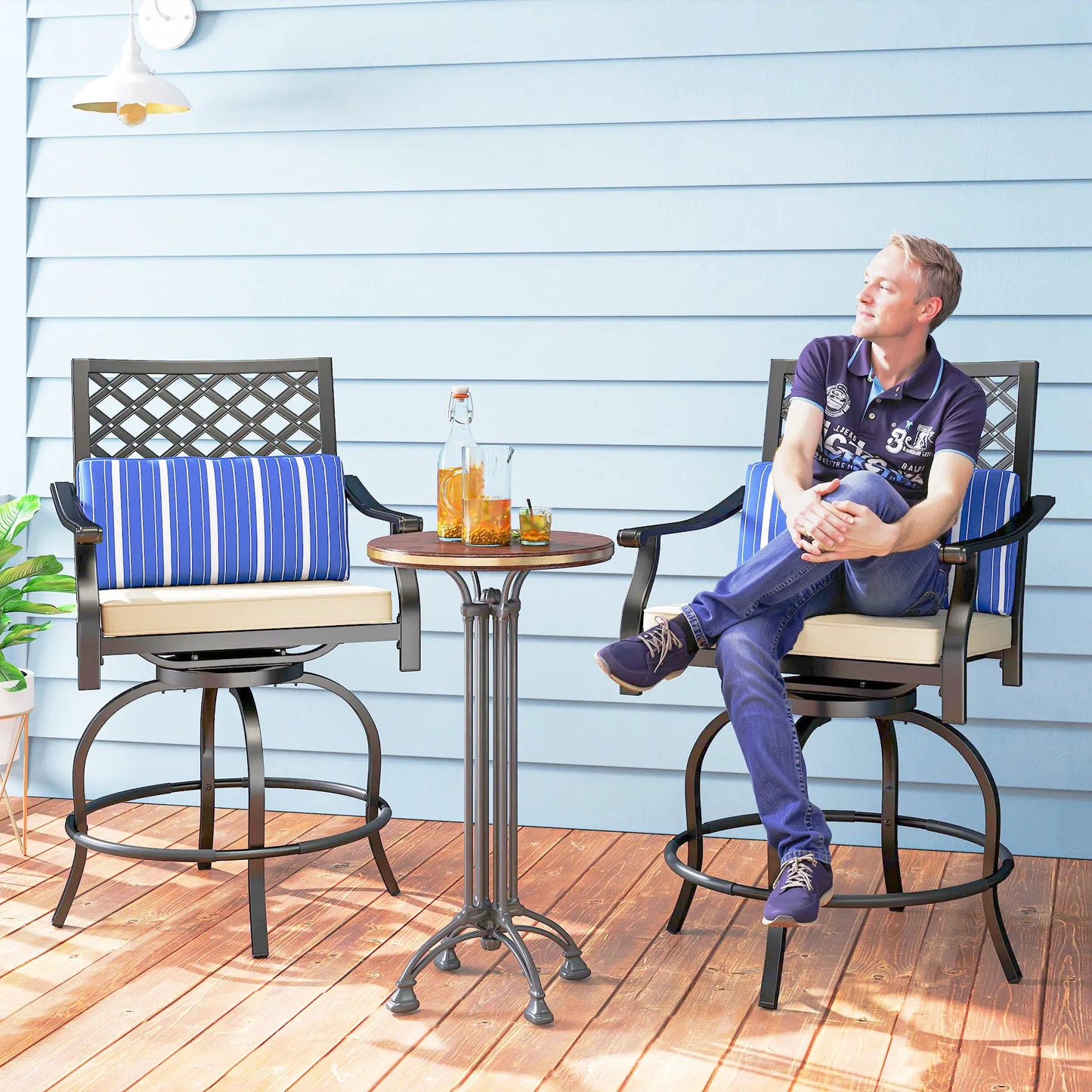 Outdoor Bar Stools Set of 2, Swivel Patio Chairs with Cushion