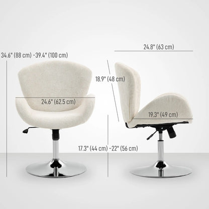 Swivel Office Chair, Velvet Desk Chair, Wide Bucket Seat, Cream White Task Chairs at Gallery Canada