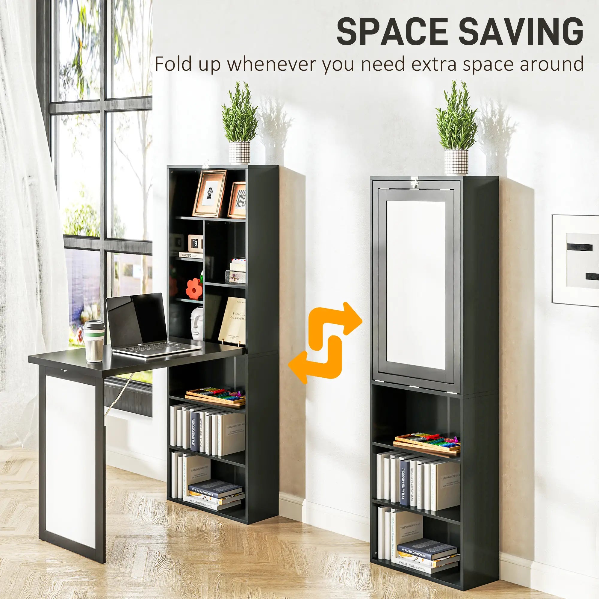 Fold-Out Convertible Office Desk, Wall Mount, Black Writing Desks at Gallery Canada