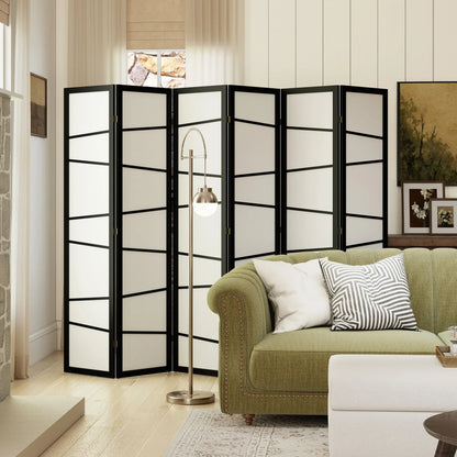 66.9" Folding Room Divider, 6 Panel Wood Frame Partition, White Room Dividers at Gallery Canada