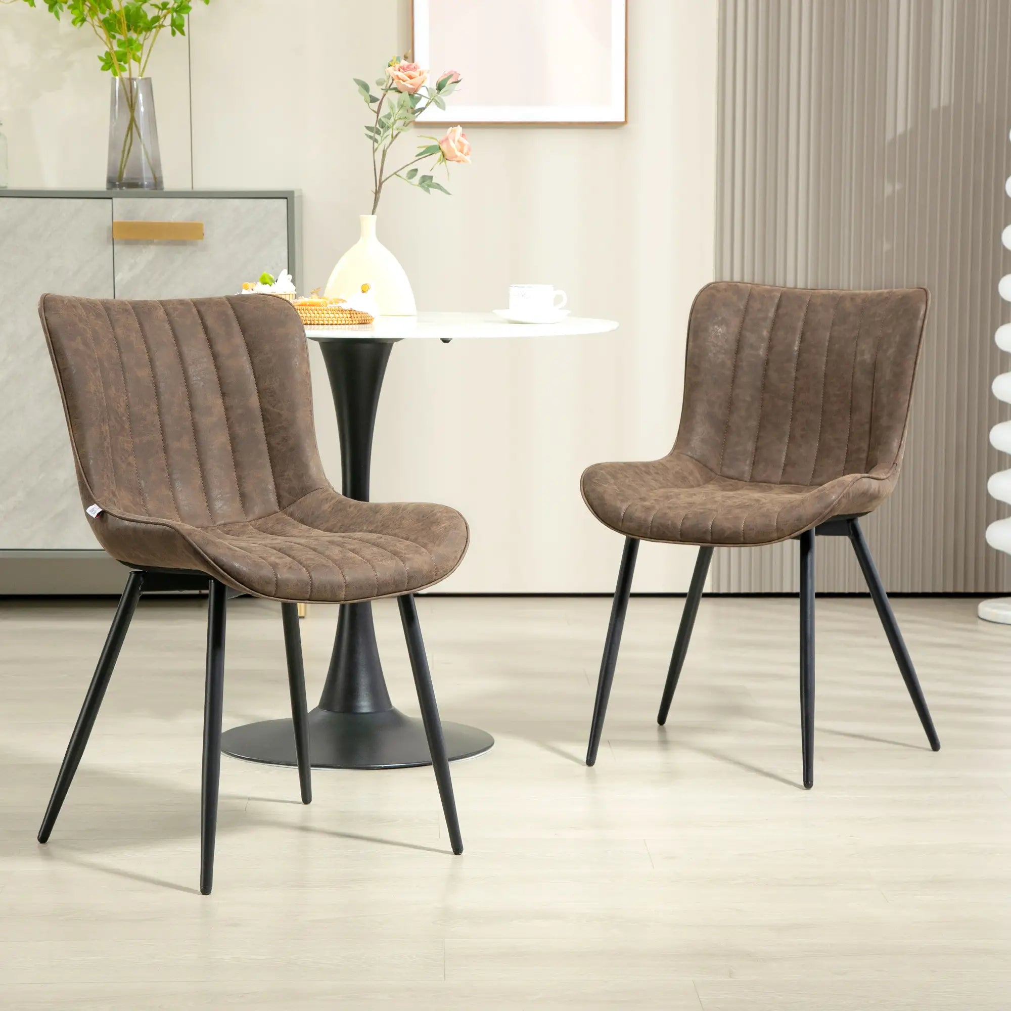PU Leather Dining Chairs Set of 2, Steel Legs, Brown Dining Chairs at Gallery Canada