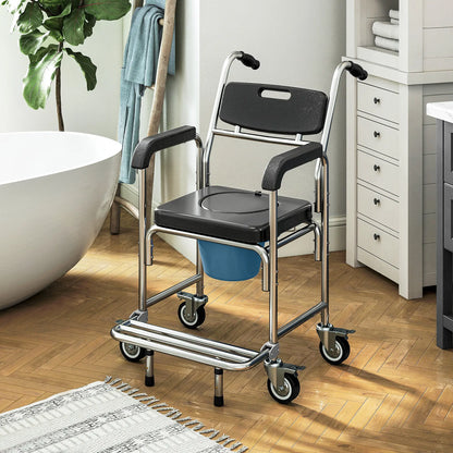 3-in-1 Shower Commode Wheelchair, Transport Chair with Padded Seat Bath Chairs at Gallery Canada