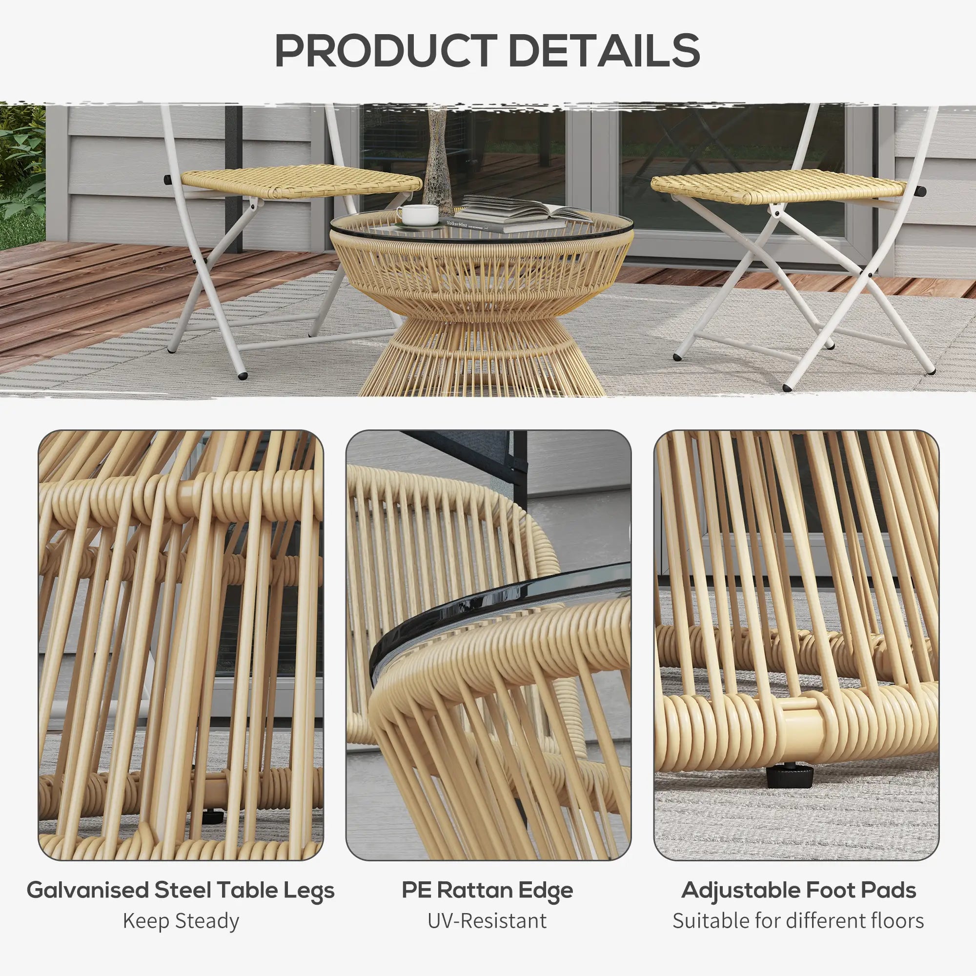 Rattan Outdoor Coffee Table, Tempered Glass Top, Steel Frame, Wicker Furniture Patio Side Tables at Gallery Canada
