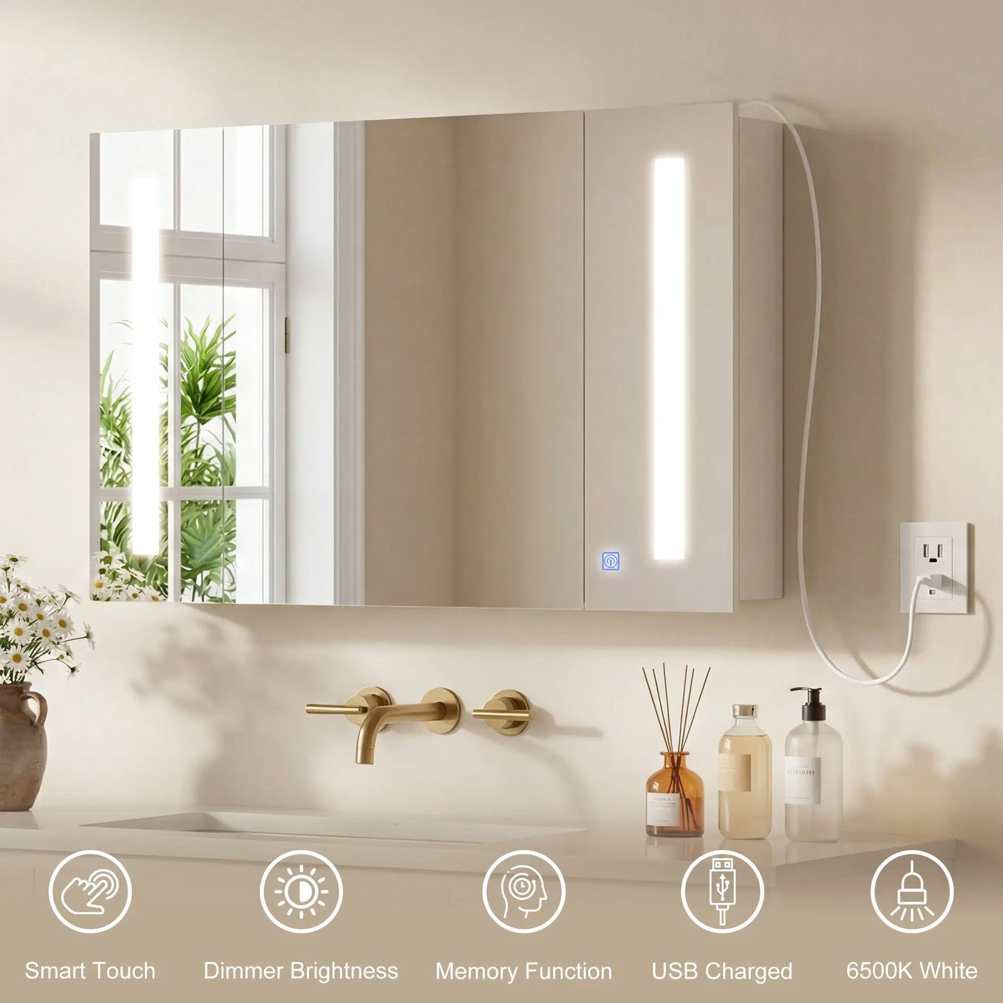 Medicine Cabinet With Mirror, Wall Mounted, Adjustable Shelf, USB Charge, High Gloss White, White Mirror Medicine Cabinets at Gallery Canada