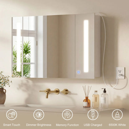 Medicine Cabinet With Mirror, Wall Mounted, Adjustable Shelf, USB Charge, High Gloss White, White Mirror Medicine Cabinets at Gallery Canada