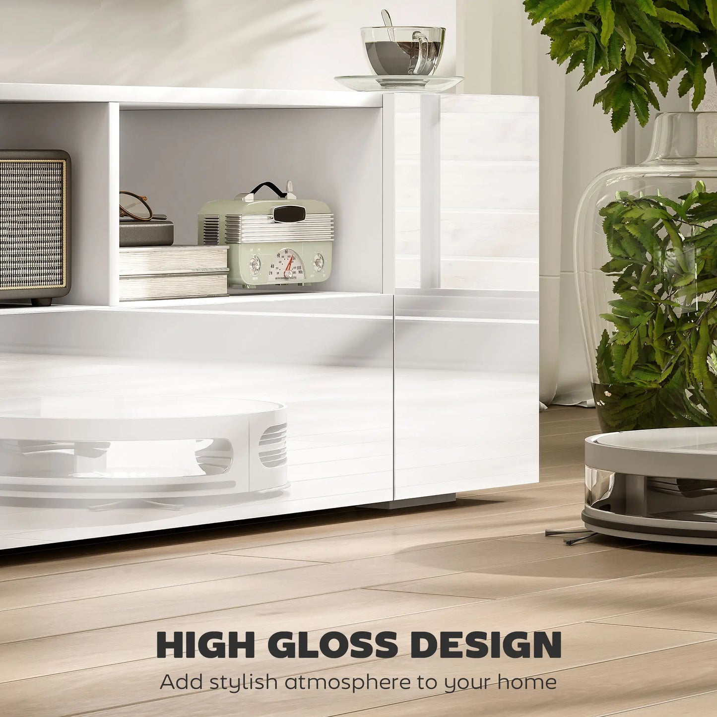 TV Stand for 60" TVs, LED Lights, Storage Shelves, 53.9" x 13.8" x 16.5", White TV Stands at Gallery Canada