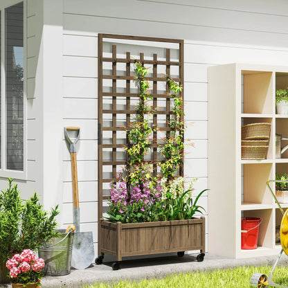 Wooden Planter With Trellis, Raised Garden Bed With Wheels, Brown Wooden Planter Boxes at Gallery Canada
