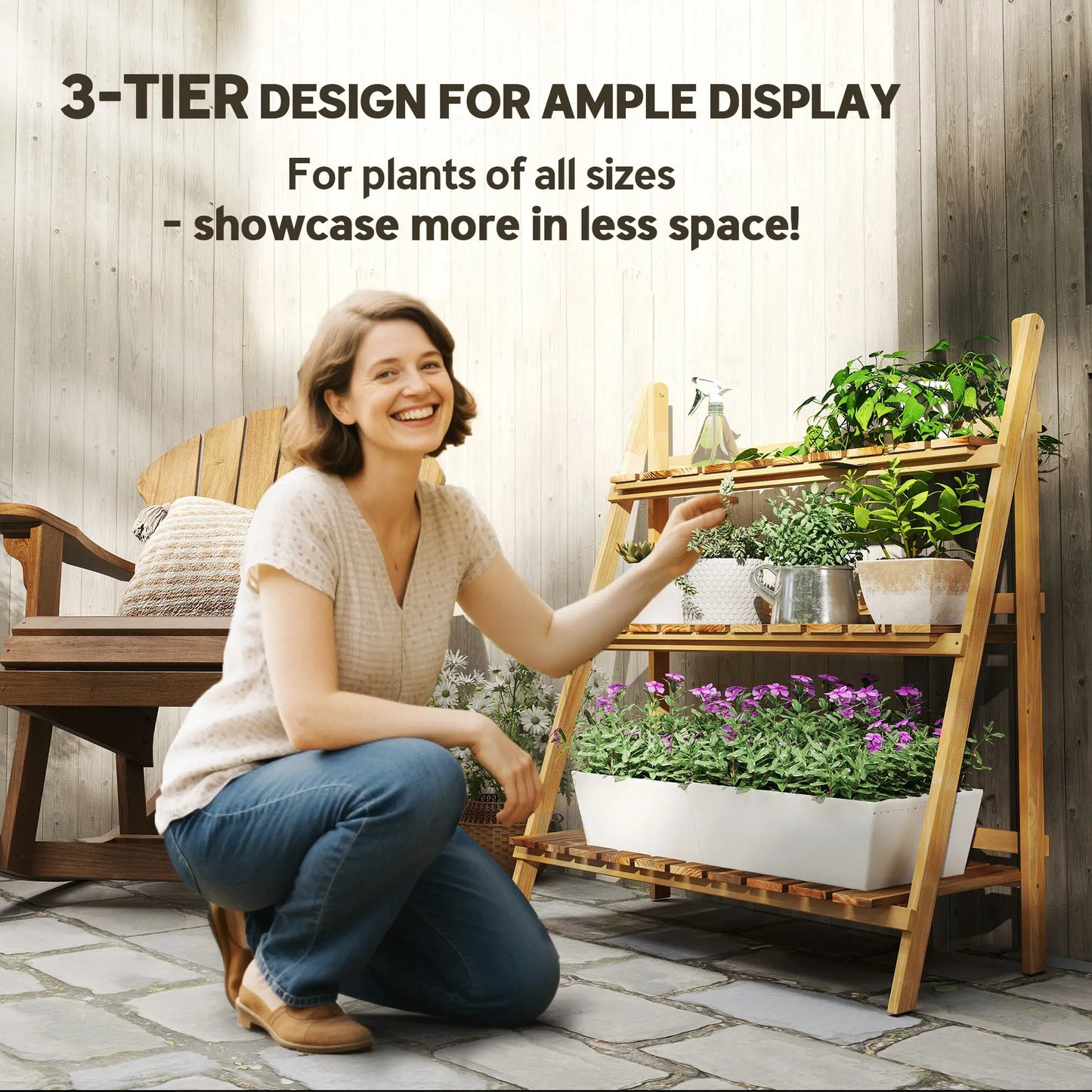 Foldable 3-Tier Wooden Plant Shelf, Outdoor Plant Stands at Gallery Canada