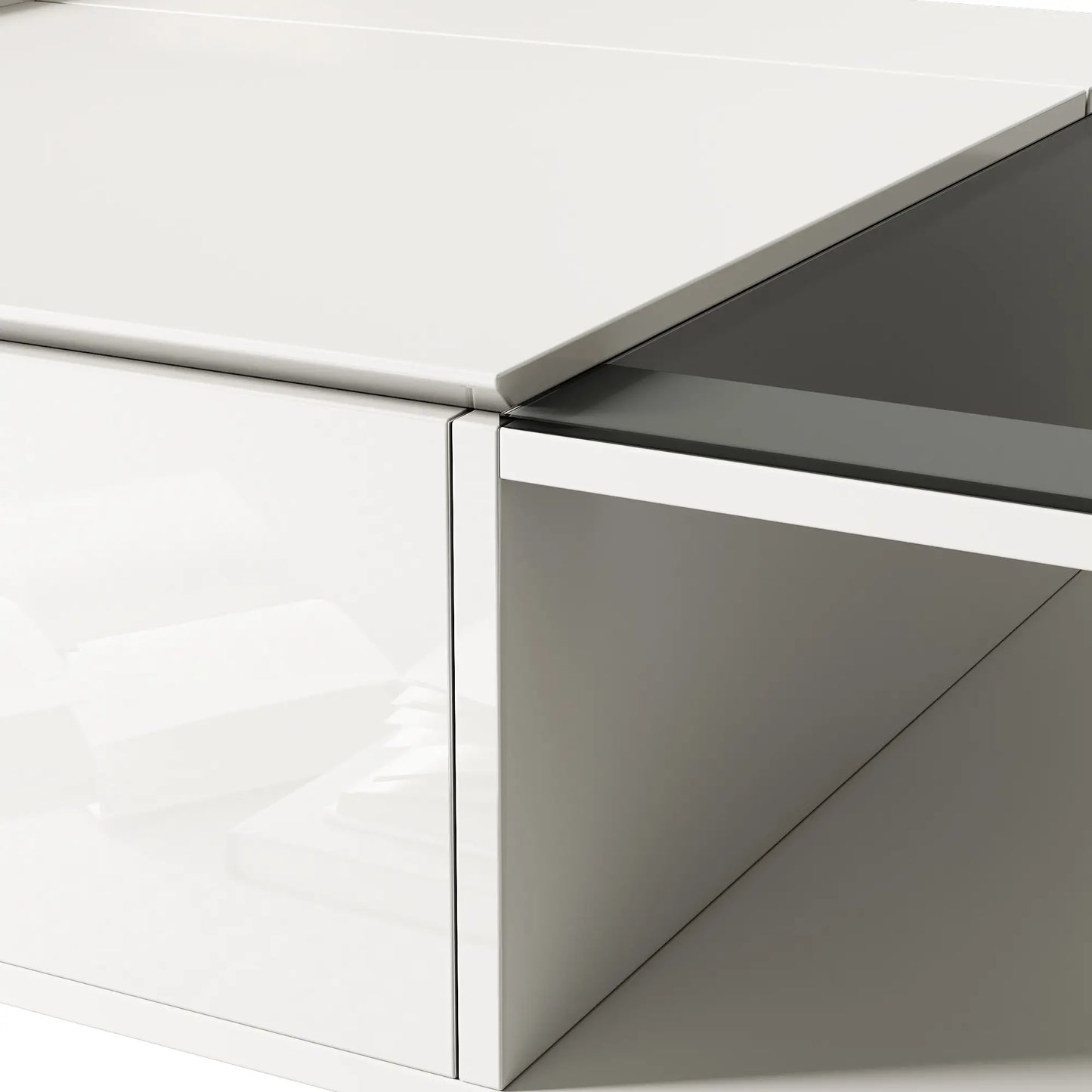 LED Coffee Table, Glass Top with Storage, 43.5" L x 21.5" W x 15.5" H, White Coffee Tables at Gallery Canada