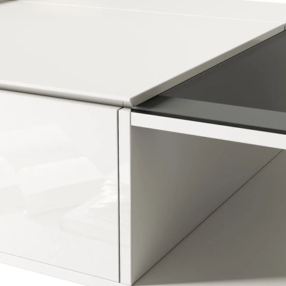 LED Coffee Table, Glass Top with Storage, 43.5" L x 21.5" W x 15.5" H, White Coffee Tables at Gallery Canada