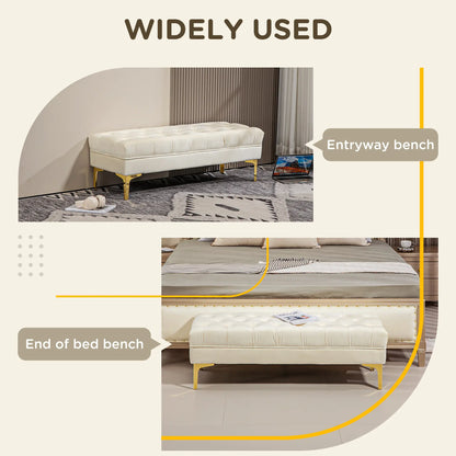 Upholstered End of Bed Bench, Button Tufted, Cream White Storage Ottomans & Benches at Gallery Canada