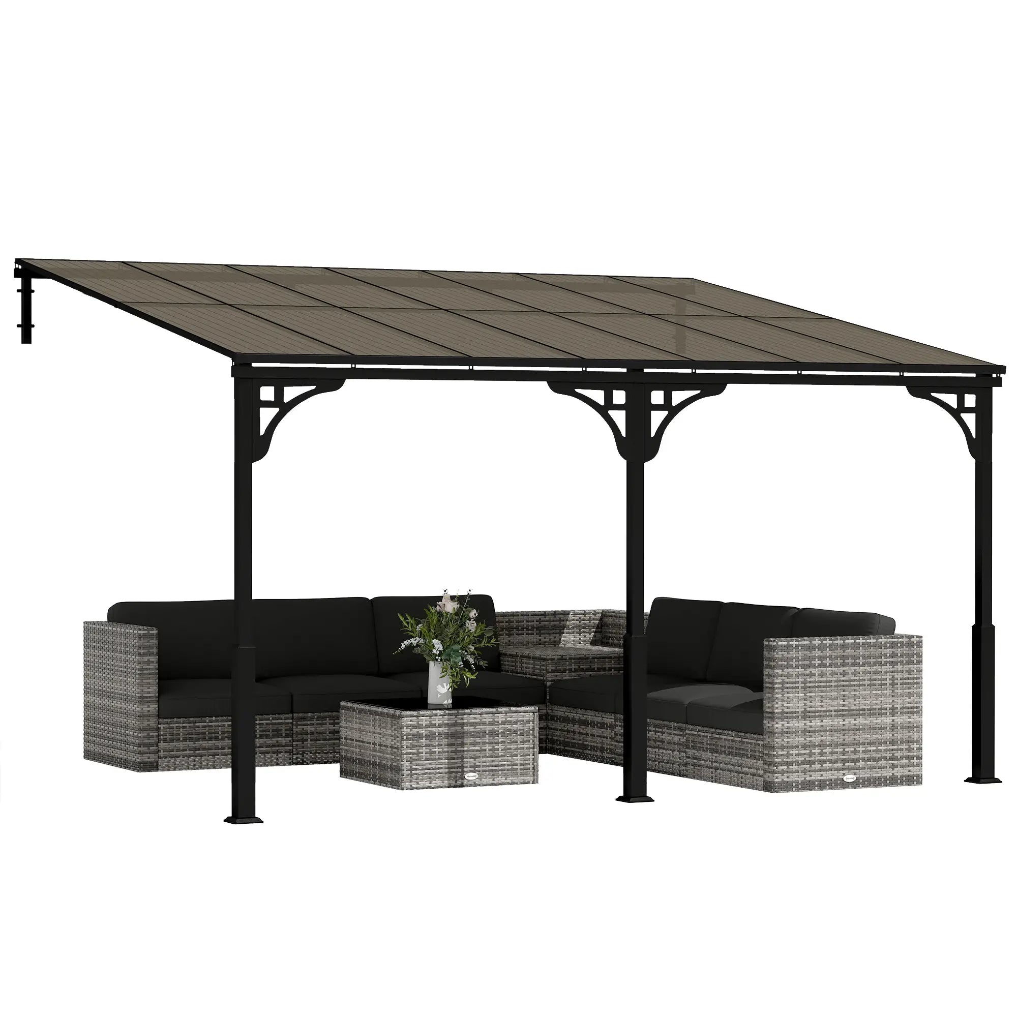 13' x 10' Lean To Gazebo, Hardtop Wall Mounted Pergola, Polycarbonate Roof, Metal-Aluminium Frame Pergolas at Gallery Canada