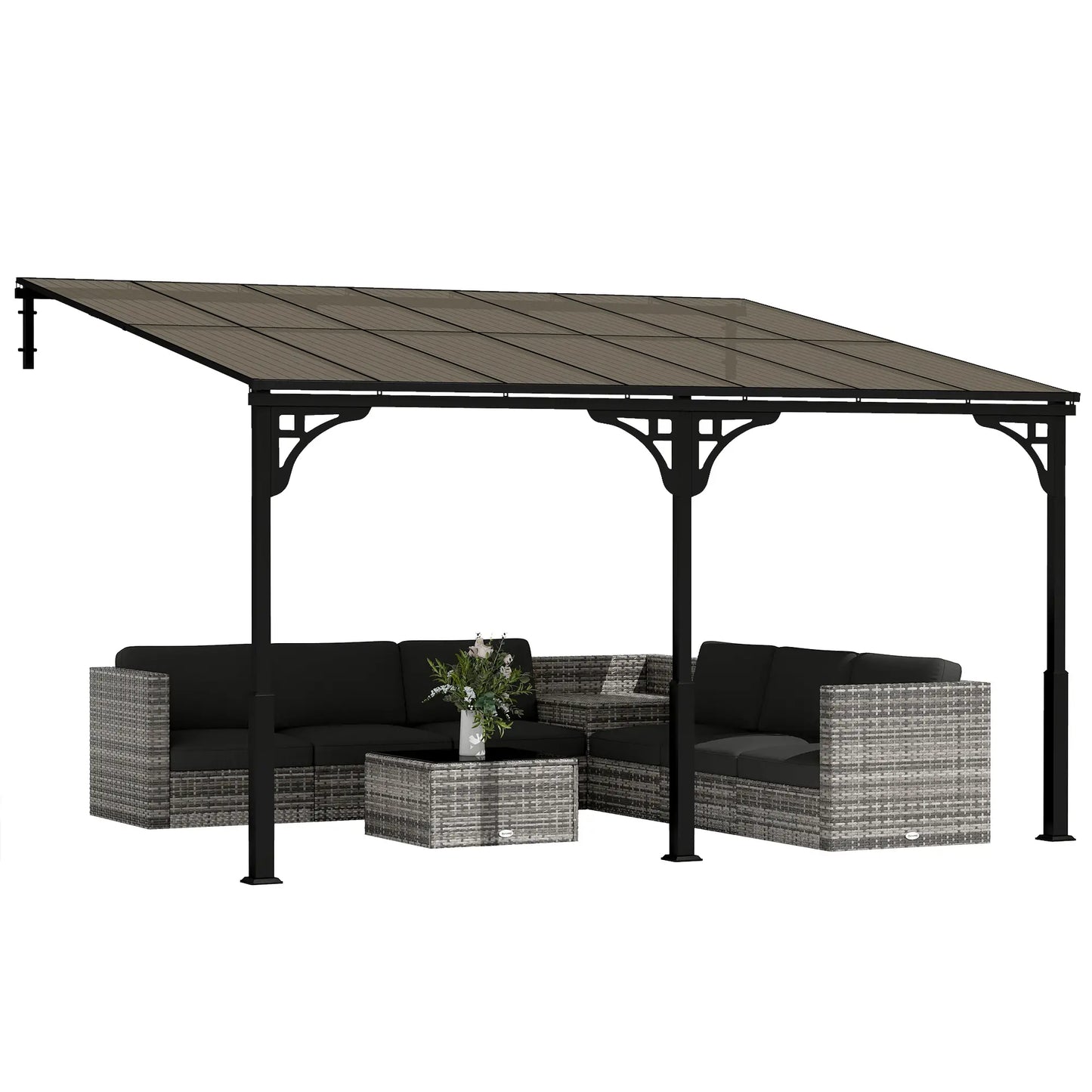 13' x 10' Lean To Gazebo, Hardtop Wall Mounted Pergola, Polycarbonate Roof, Metal-Aluminium Frame Pergolas at Gallery Canada