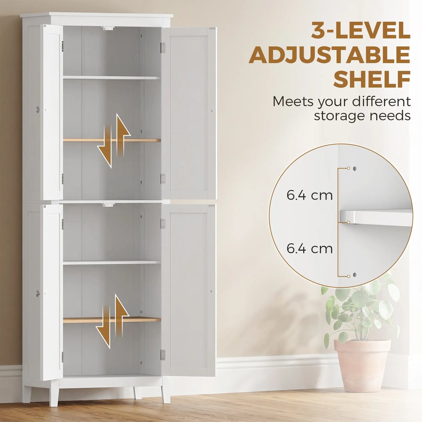 67" Tall Bathroom Storage Cabinet, Freestanding Narrow with Adjustable Shelves