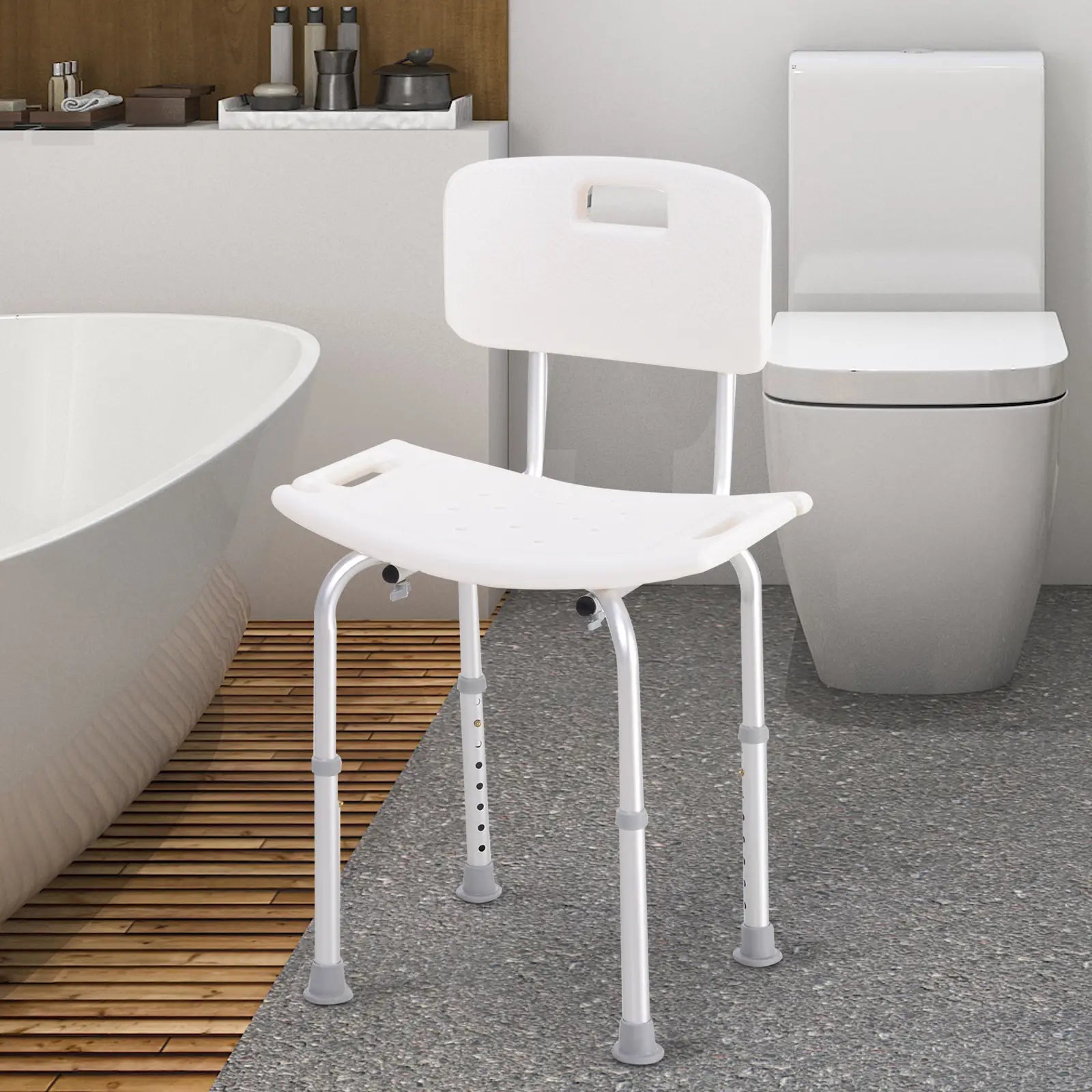 Adjustable Height Bath Chair, Non-Slip Shower Stool, White Bath Chairs at Gallery Canada