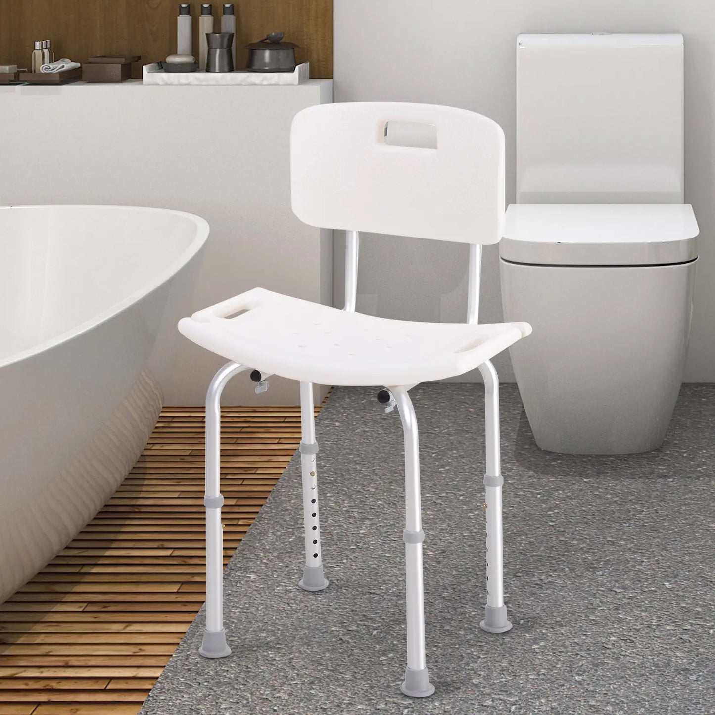 Adjustable Height Bath Chair, Non-Slip Shower Stool, White Bath Chairs at Gallery Canada