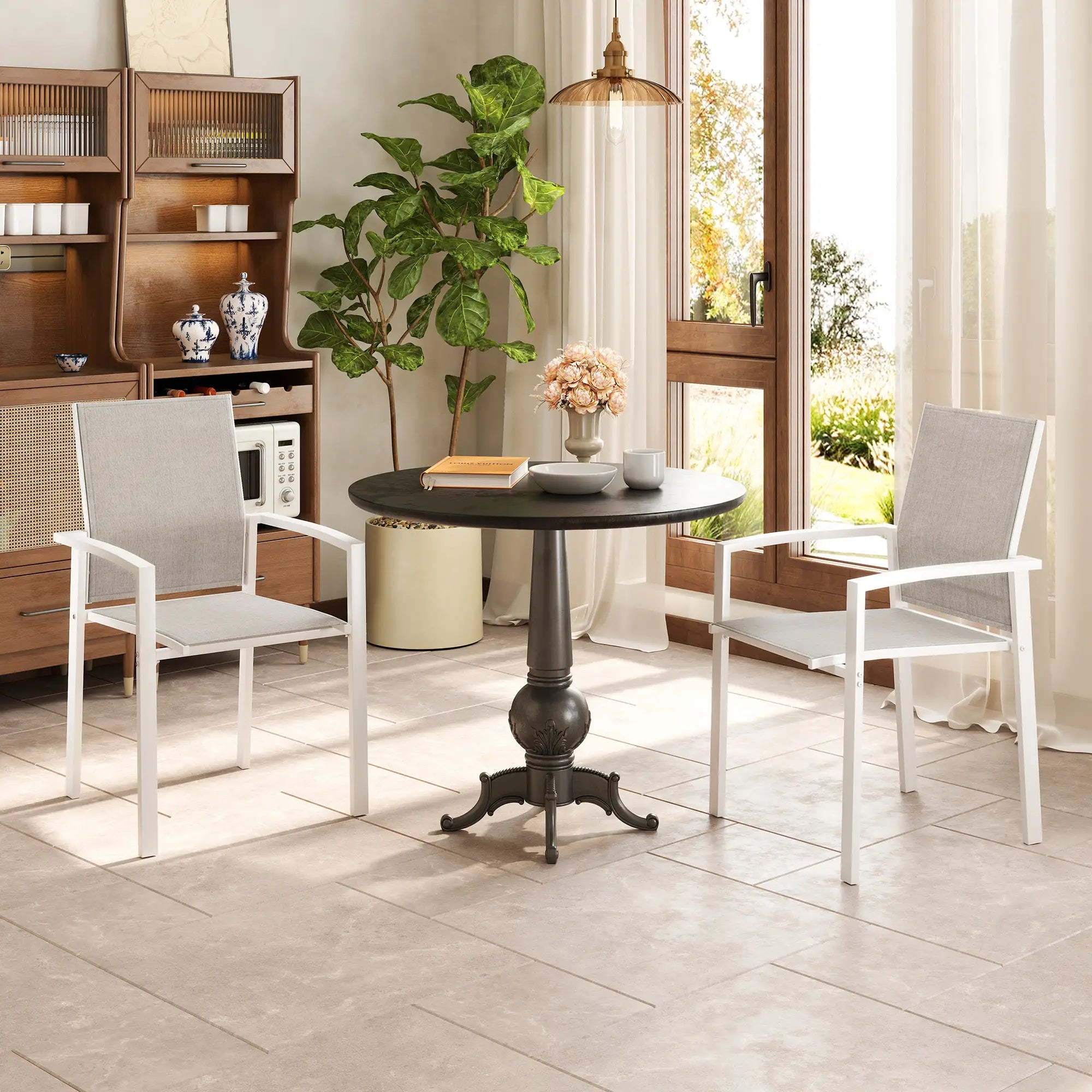 Stackable Patio Dining Chairs, Set of 2, Light Grey Patio Chairs at Gallery Canada