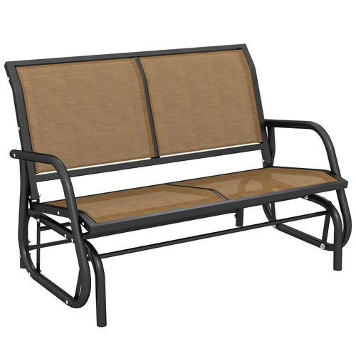 Outdoor Steel Glider Bench, Sling Fabric Swing Chair, Brown