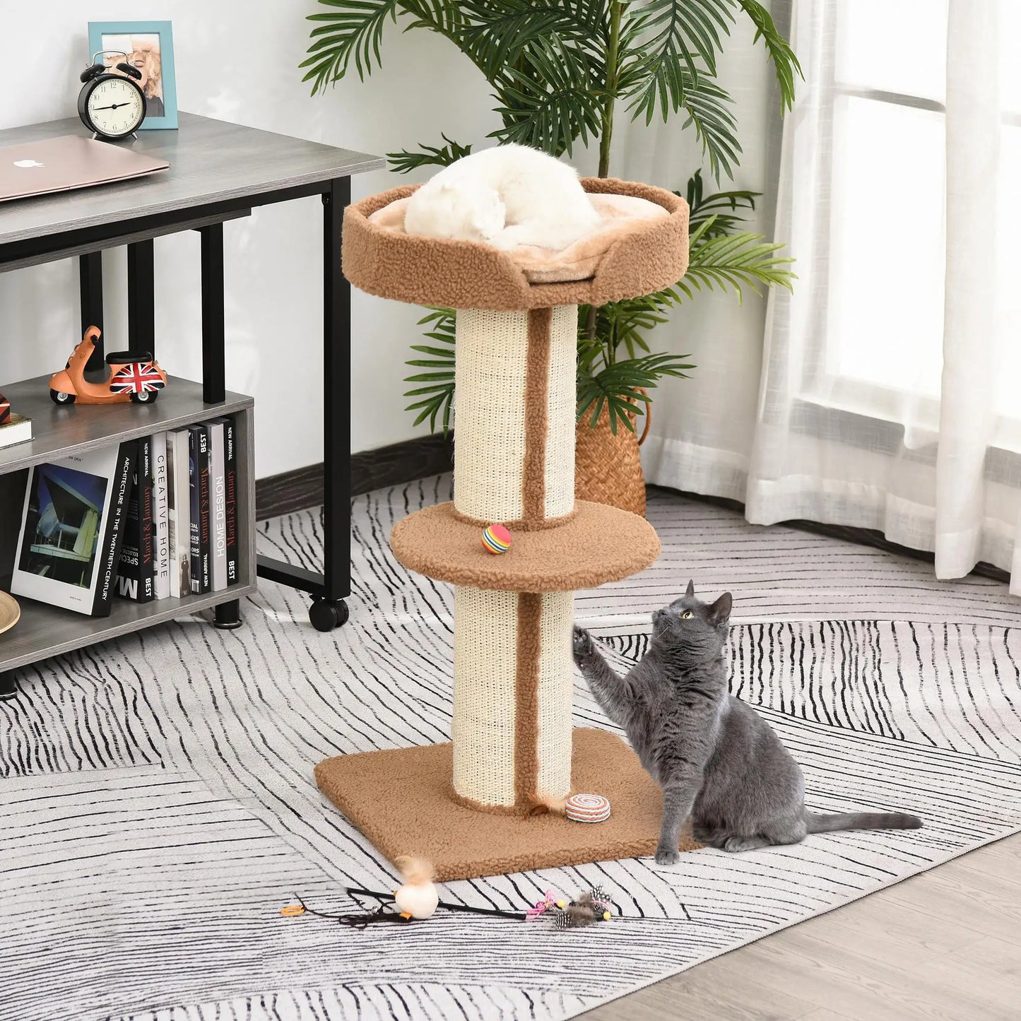 Cat Tree with Scratching Post, Bed, Cushion, Perch, 18" x 18" x 36", Brown Cat Trees at Gallery Canada