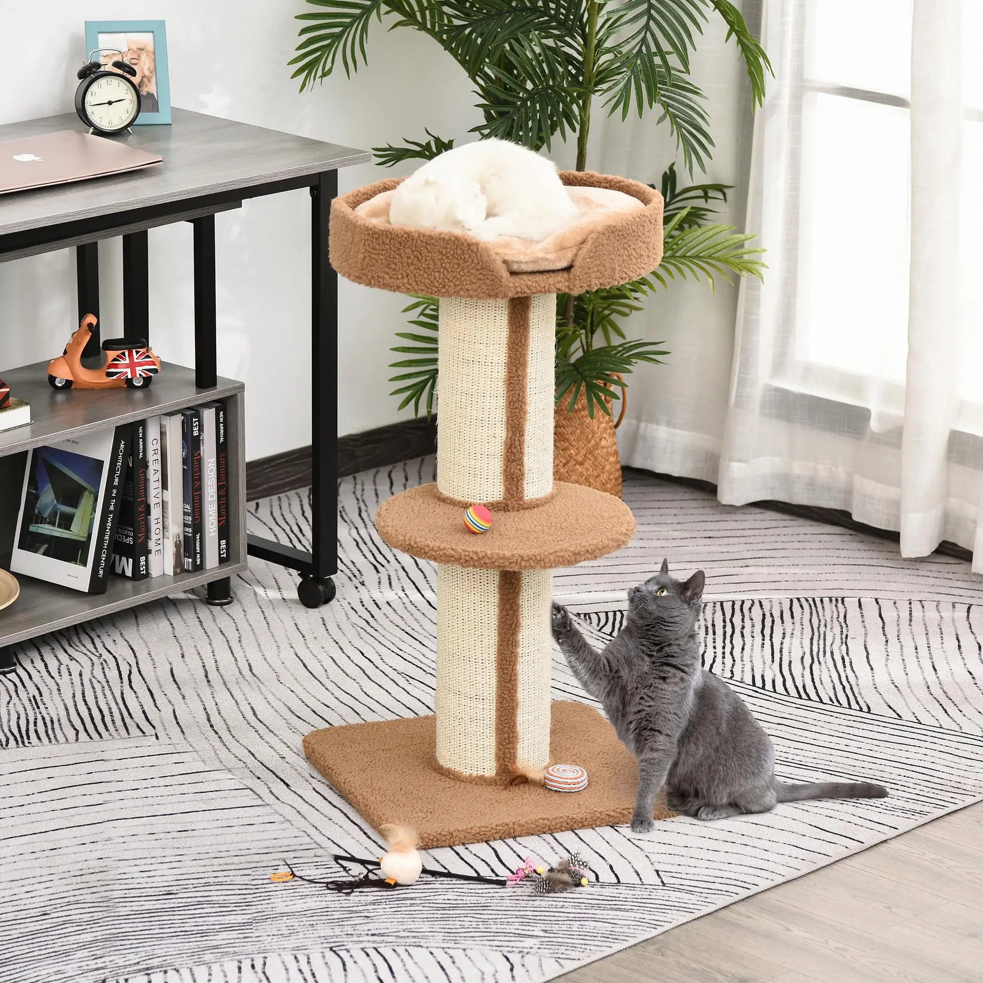 Cat Tree with Scratching Post, Bed, Cushion, Perch, 18" x 18" x 36", Brown Cat Trees at Gallery Canada