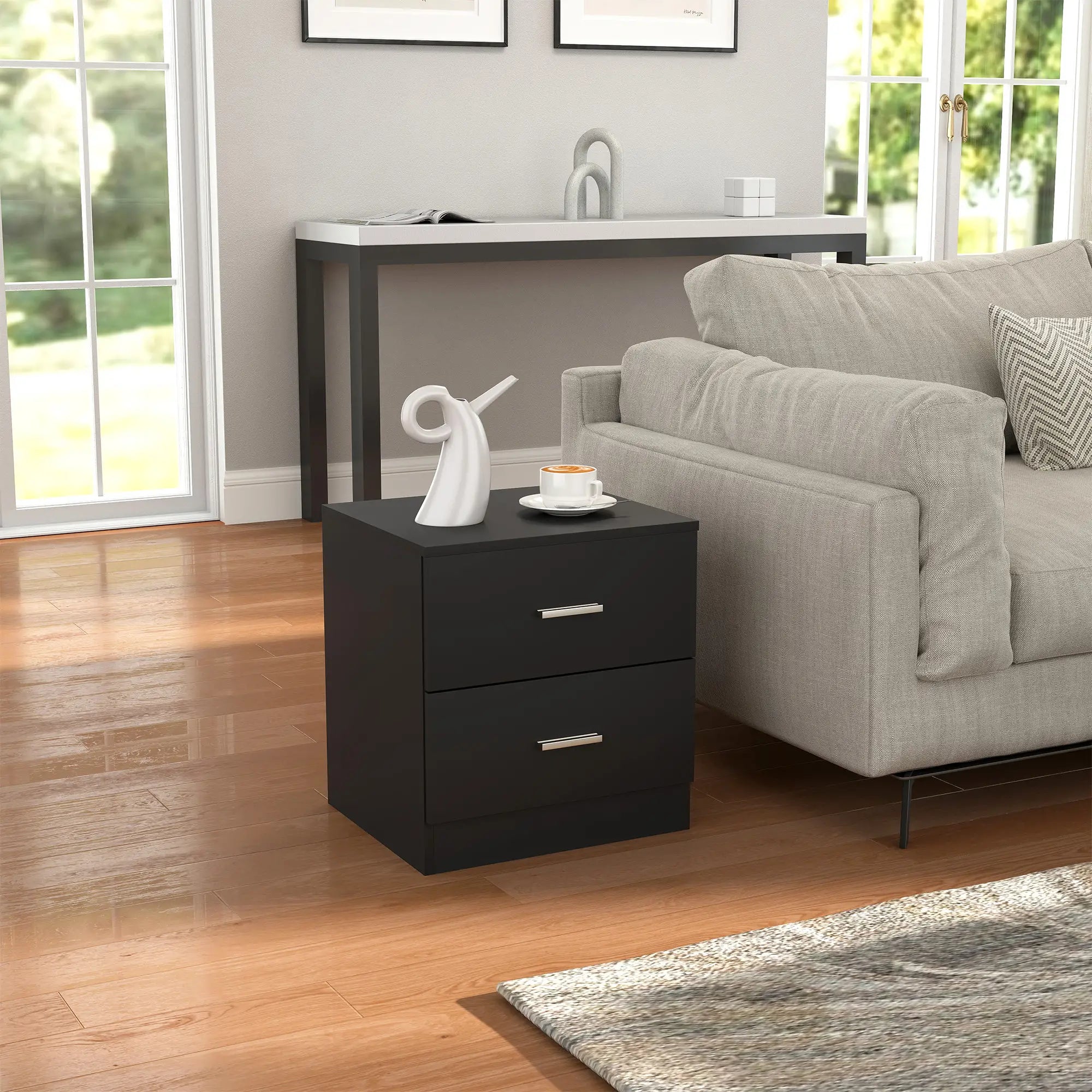 Modern Bedside Table, 2 Drawers, Nightstand for Bedroom, Black Bedside Tables at Gallery Canada