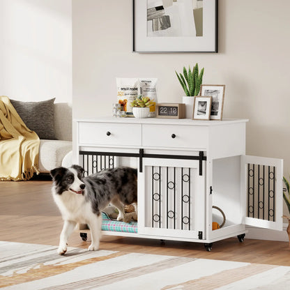 39 Inch Dog Crate Furniture, Indoor Kennel with Drawers, Wheels, Oak Dog Cages & Crates at Gallery Canada