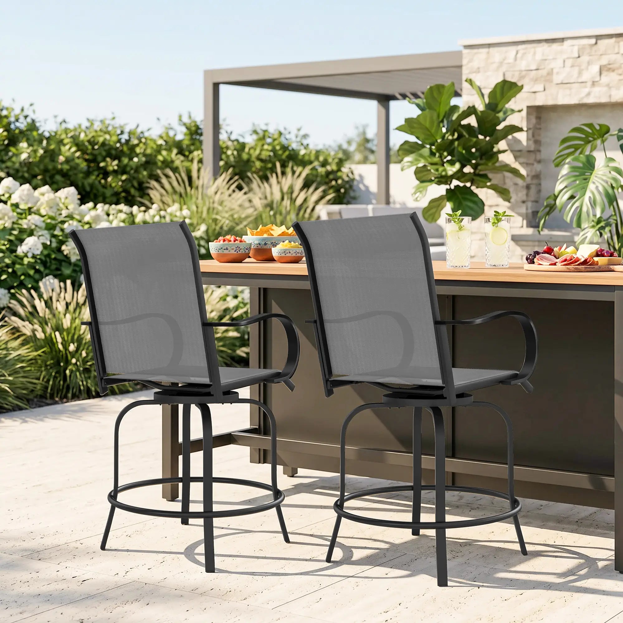 Outdoor Bar Stools Set of 2, 360° Swivel, 26.8