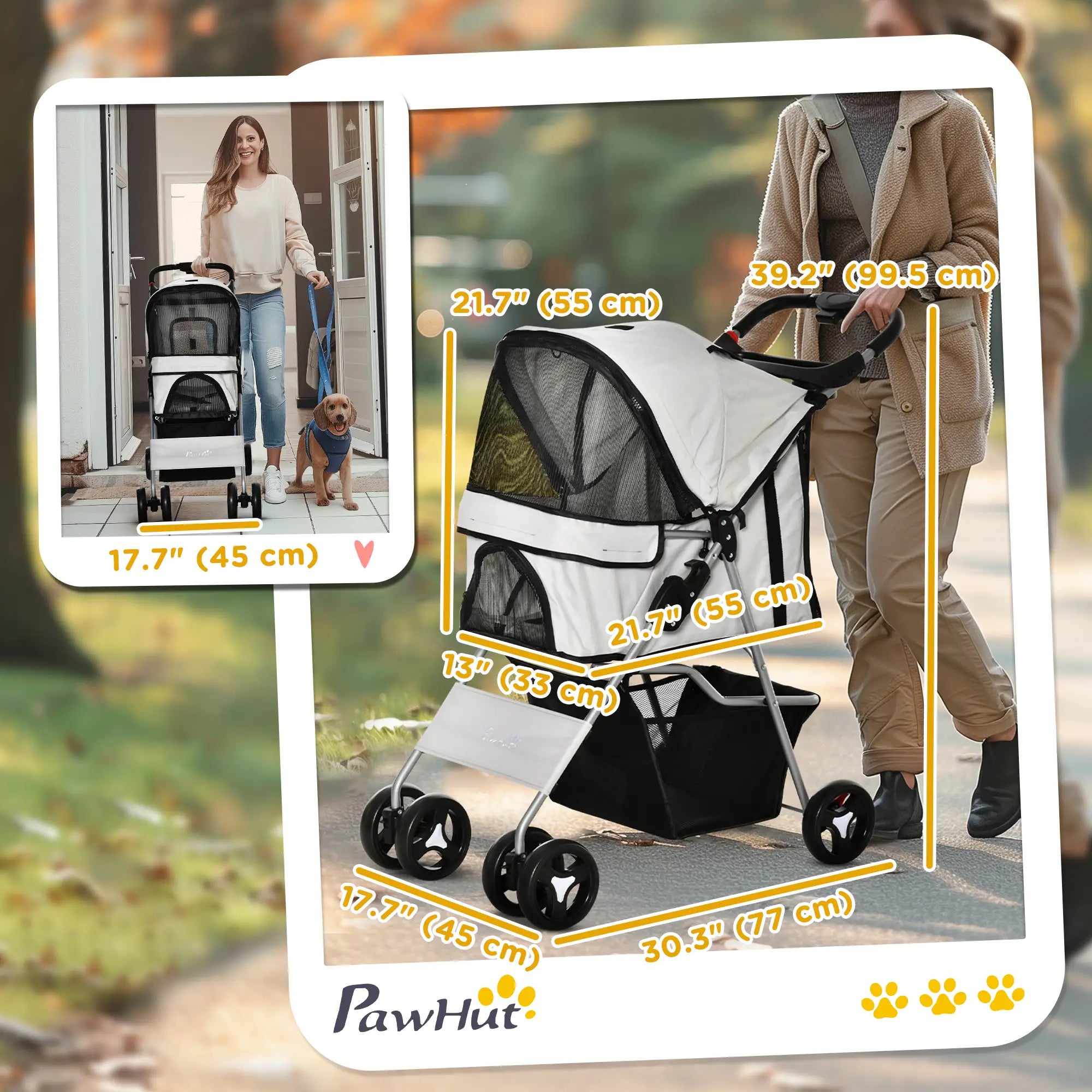 Dog Stroller, One-Click Folding, 4 Wheels, Storage Basket, XS/Small, Grey Dog Bike Trailers & Strollers at Gallery Canada
