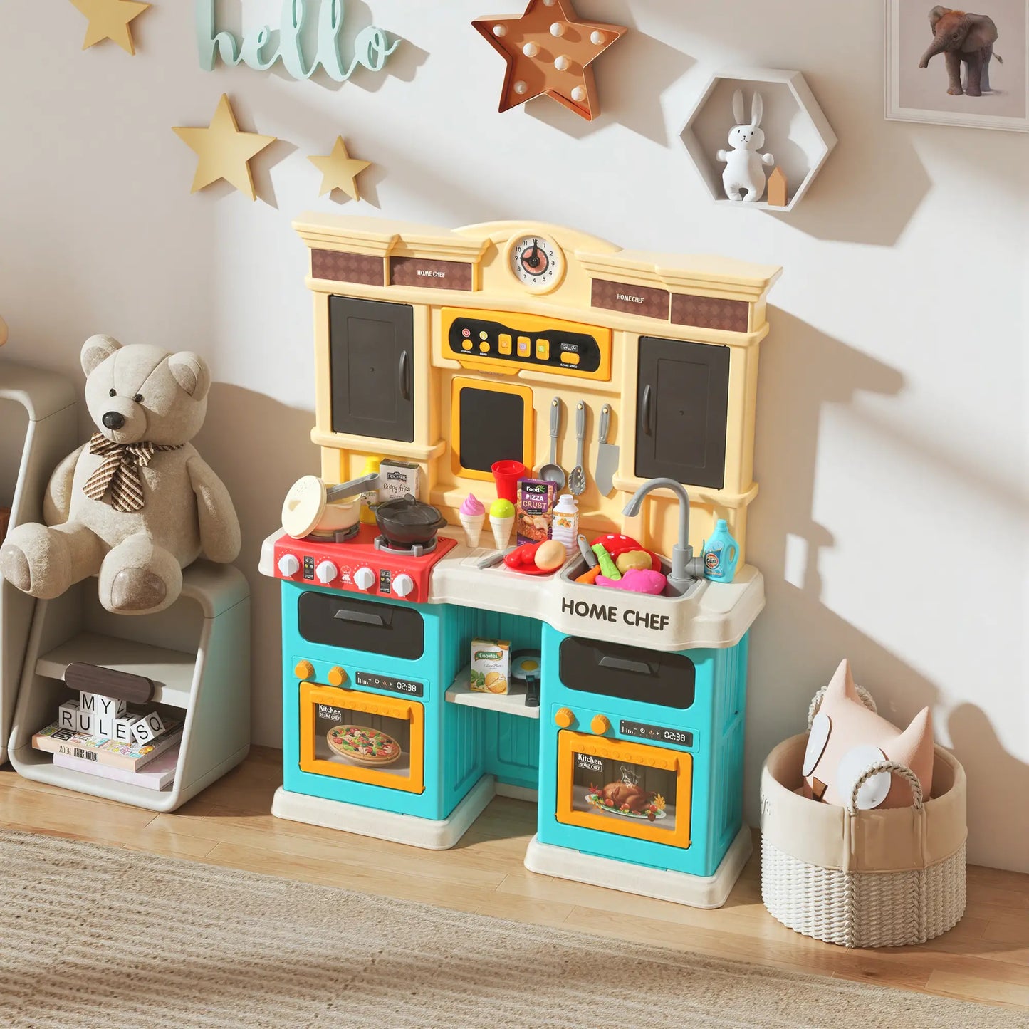 Kids Kitchen Playset with Lights, Sounds, Sink, Stove, Clock, Green Play Kitchen at Gallery Canada