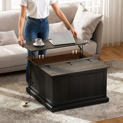 Lift Top Coffee Table, Square Farmhouse Center Table, Wood Grain, Black Coffee Tables at Gallery Canada