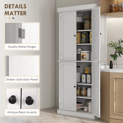 72.5" Freestanding Kitchen Pantry Cabinet, 4 Doors, White Kitchen Pantry Cabinets at Gallery Canada
