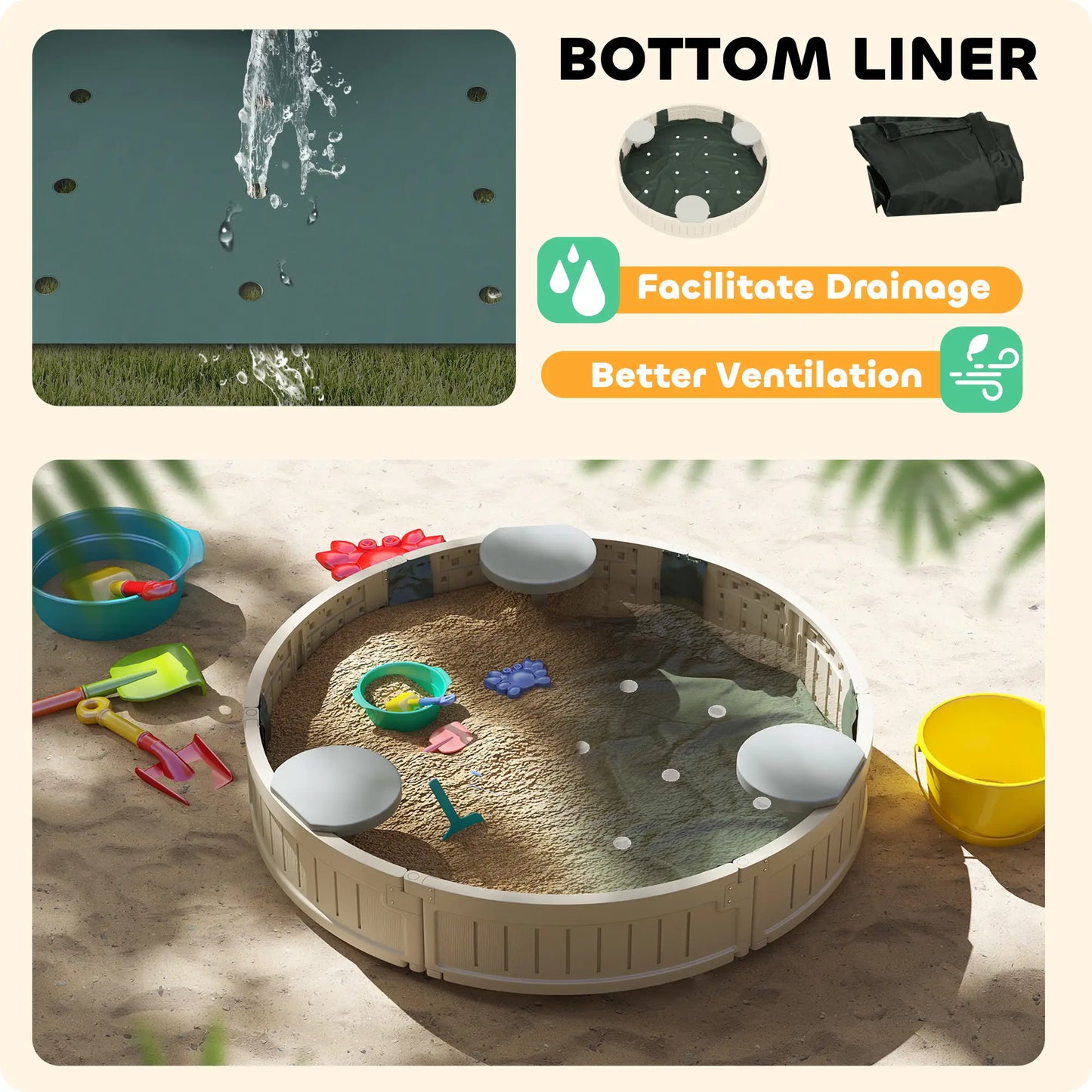 Kids Outdoor Sandbox with Cover, Waterproof Canopy, 3-12 Years, Cream White Sandboxes & Accessories at Gallery Canada