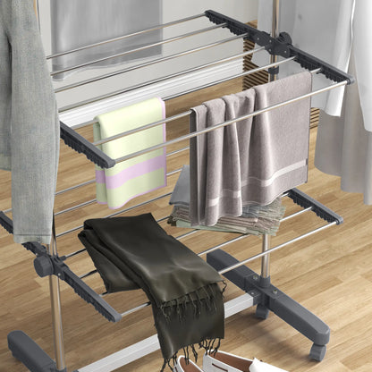 Stainless Steel Folding Clothes Drying Rack, Side Wings, Castors, Indoor Outdoor, Grey Bath Accessories at Gallery Canada