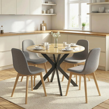 39" Dining Table, Round Kitchen Table, Steel Legs, Wood Grain, Brown Dining Tables at Gallery Canada