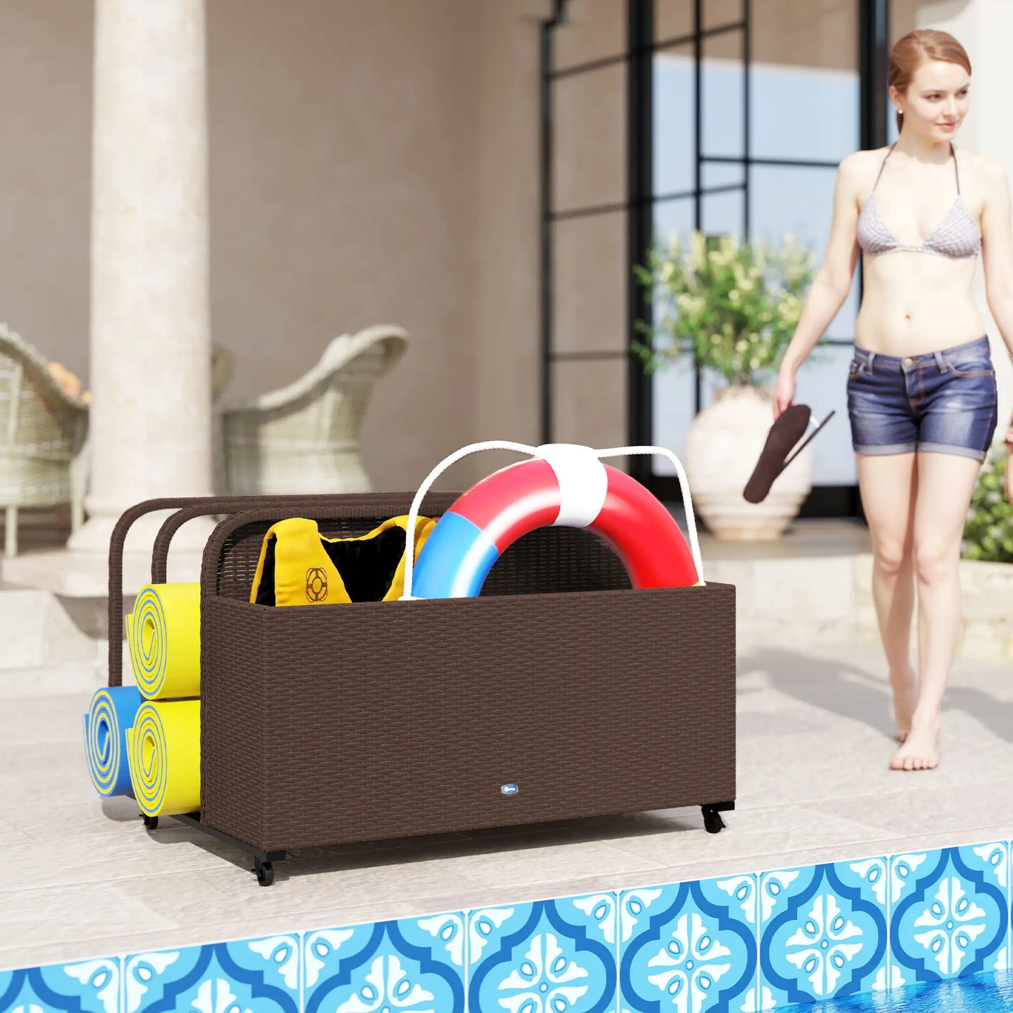 Rolling Pool Storage, Rattan Patio Furniture, Outdoor Wicker Organizer, Brown Patio Storage Boxes at Gallery Canada