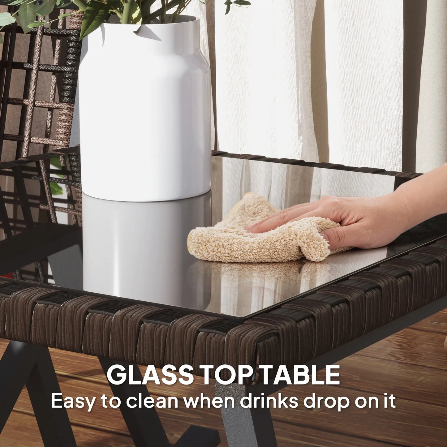 3 Pc Rocking Bistro Set, Wicker Patio Furniture with Cushions, Glass Table, Grey Outdoor Rocking Chairs at Gallery Canada