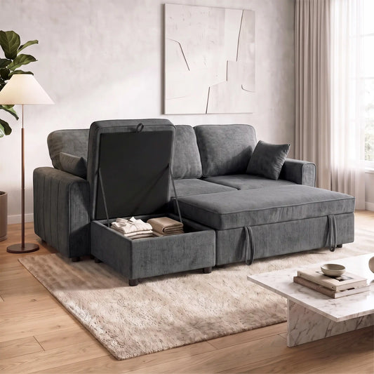 Modular Sectional Sofa Bed With Reversible Ottoman, Dark Grey Sofas & Reclining Chairs Dark Grey at Gallery Canada