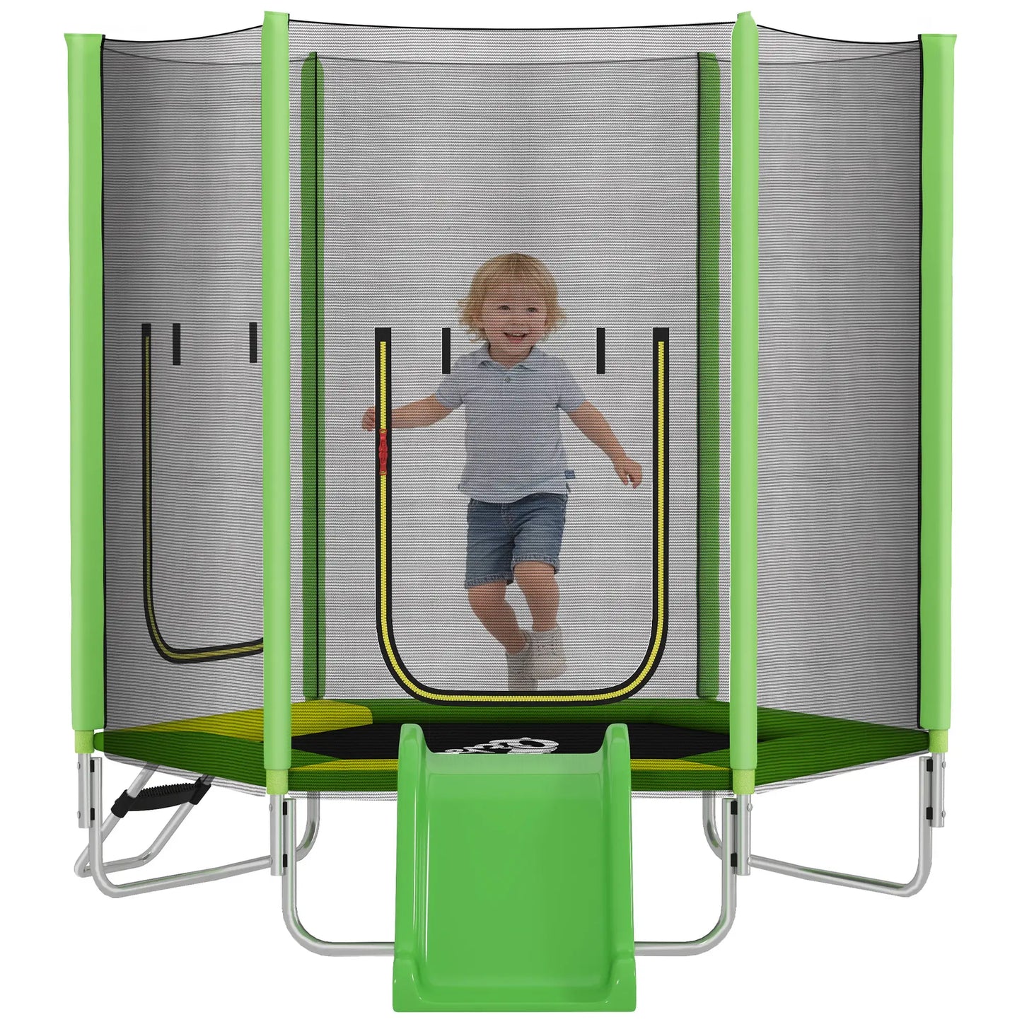 85" Trampoline With Safety Enclosure, Slide Ladder, Ages 3+, Green Trampolines at Gallery Canada