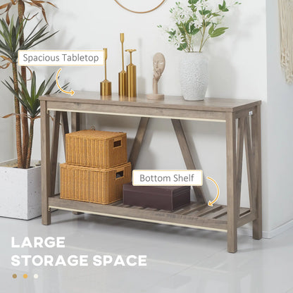 Farmhouse Entryway Table, Rustic Console with Shelf, Distressed, Grey Console Tables at Gallery Canada
