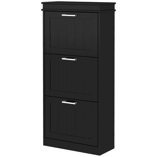 Slim Shoe Cabinet, 3 Flip Drawers, Adjustable Shelves, Holds 15 Pairs, Black Shoe Storage Cabinets & Racks Black at Gallery Canada