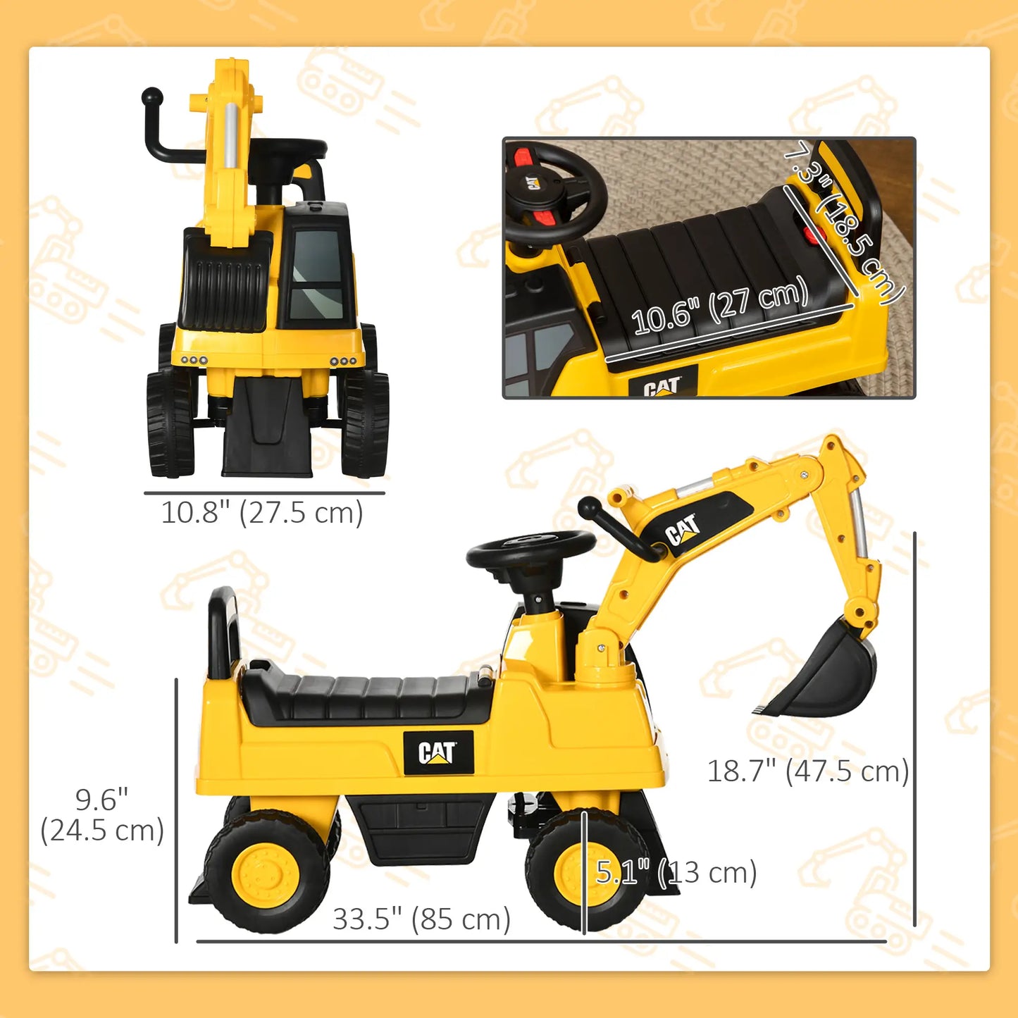 Kids Excavator Ride On Toy, Manual Shovel, Horn, Storage, 18-36 Months, Yellow Toy Excavators at Gallery Canada